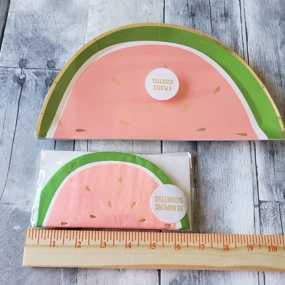 NWT - Meri Meri Watermelon Paper Plates (16) and Paper Napkins (32)